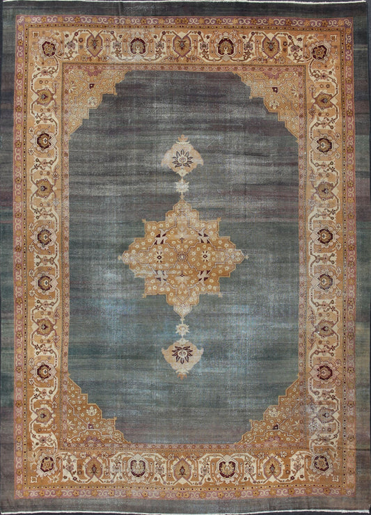 Antique Indian Agra rug intoxicating blue field and crown jewel medallion, antique crown jewel medallion, kwarugs / Keivan Woven Arts / E - 0907 / country of origin / type: Iran / Agra, circa 1900 Antique Agra, antique Amritsar. Measures: 12'11 x 17'1... - Keivan Woven ArtsE - 0907 - 361Rug