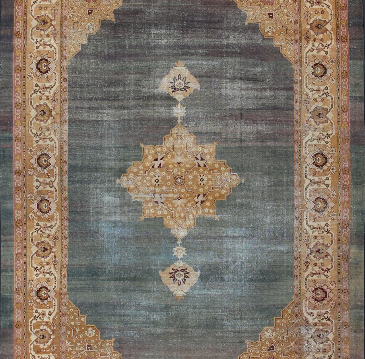 Antique Indian Agra rug intoxicating blue field and crown jewel medallion, antique crown jewel medallion, kwarugs / Keivan Woven Arts / E - 0907 / country of origin / type: Iran / Agra, circa 1900 Antique Agra, antique Amritsar. Measures: 12'11 x 17'1... - Keivan Woven ArtsE - 0907 - 361Rug