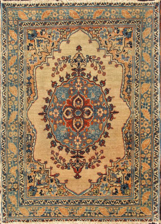 Antique Persian Tabriz Haji Jalili Rug with Ornate Medallion in Teal and Light Peach, rug e - 0913, country of origin / type: Iran / Tabriz, circa 1880 This magnificent antique Persian Tabriz carpet from late 19th century Iran was created by the m... - Keivan Woven ArtsE - 0913 - 2331Rug