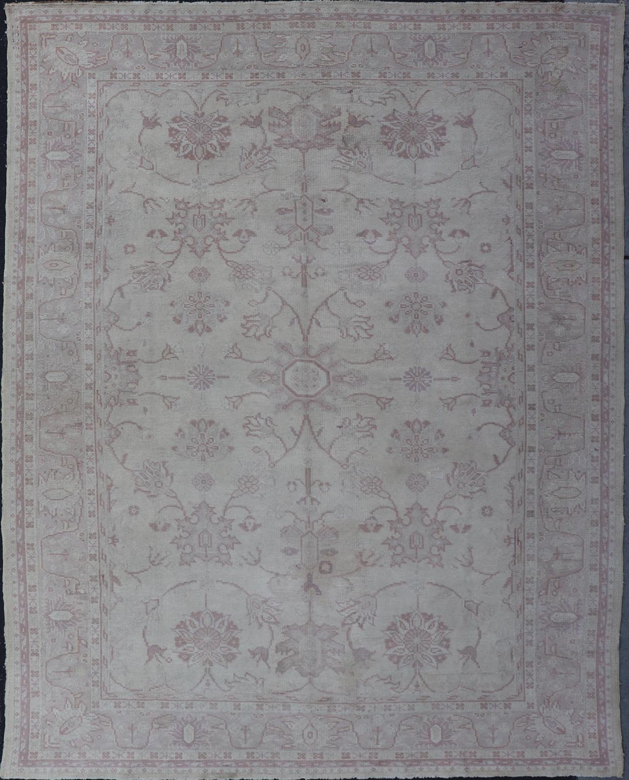 Antique Turkish Oushak Rug With Floral Patterns in Cream and Neutral Colors Keivan Woven Arts 1930's Vintage Turkish Oushak Rug. Antique Turkish Oushak Rug with Floral Patterns. Keivan Woven Arts rug/ E - 0914, country of origin / type: Turkey / ... - Keivan Woven ArtsE - 0914 - 671Rug