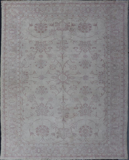 Antique Turkish Oushak Rug With Floral Patterns in Cream and Neutral Colors Keivan Woven Arts 1930's Vintage Turkish Oushak Rug. Antique Turkish Oushak Rug with Floral Patterns. Keivan Woven Arts rug/ E - 0914, country of origin / type: Turkey / ... - Keivan Woven ArtsE - 0914 - 671Rug