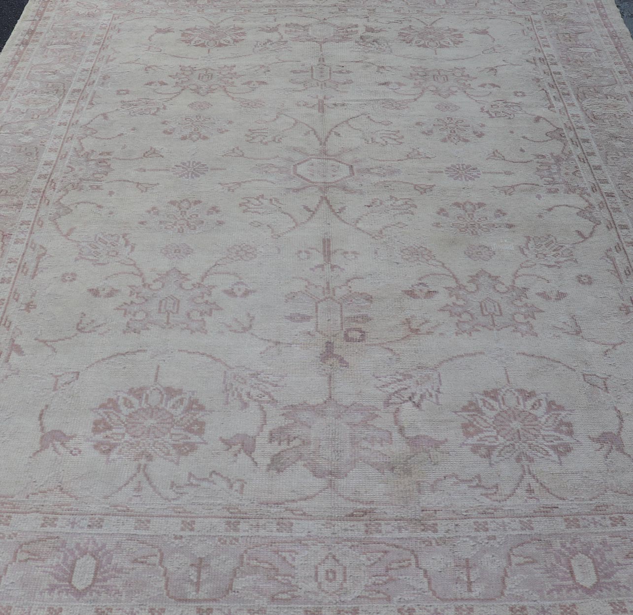 Antique Turkish Oushak Rug With Floral Patterns in Cream and Neutral Colors Keivan Woven Arts 1930's Vintage Turkish Oushak Rug. Antique Turkish Oushak Rug with Floral Patterns. Keivan Woven Arts rug/ E - 0914, country of origin / type: Turkey / ... - Keivan Woven ArtsE - 0914 - 671Rug