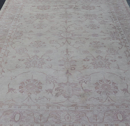 Antique Turkish Oushak Rug With Floral Patterns in Cream and Neutral Colors Keivan Woven Arts 1930's Vintage Turkish Oushak Rug. Antique Turkish Oushak Rug with Floral Patterns. Keivan Woven Arts rug/ E - 0914, country of origin / type: Turkey / ... - Keivan Woven ArtsE - 0914 - 671Rug