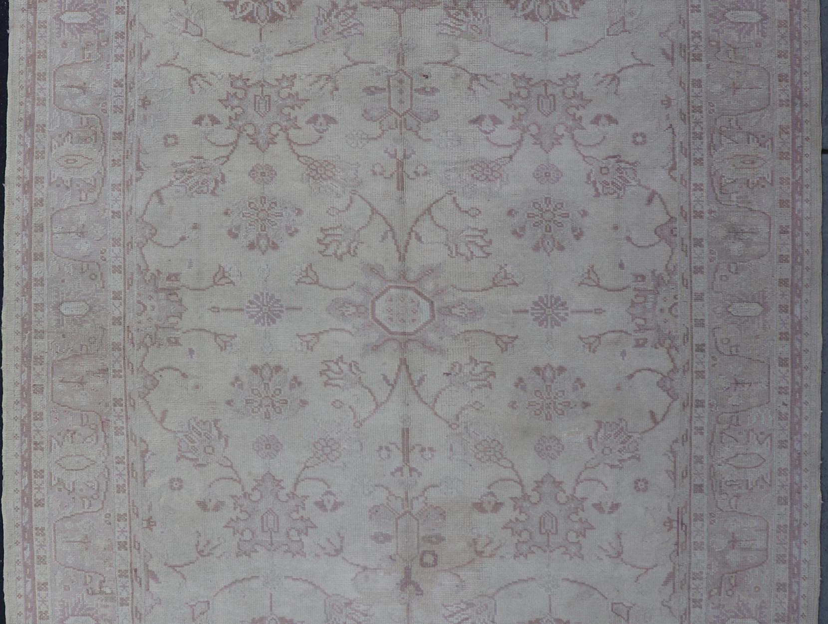 Antique Turkish Oushak Rug With Floral Patterns in Cream and Neutral Colors Keivan Woven Arts 1930's Vintage Turkish Oushak Rug. Antique Turkish Oushak Rug with Floral Patterns. Keivan Woven Arts rug/ E - 0914, country of origin / type: Turkey / ... - Keivan Woven ArtsE - 0914 - 671Rug