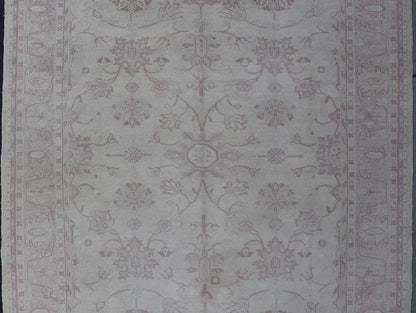 Antique Turkish Oushak Rug With Floral Patterns in Cream and Neutral Colors Keivan Woven Arts 1930's Vintage Turkish Oushak Rug. Antique Turkish Oushak Rug with Floral Patterns. Keivan Woven Arts rug/ E - 0914, country of origin / type: Turkey / ... - Keivan Woven ArtsE - 0914 - 671Rug