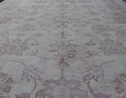 Antique Turkish Oushak Rug With Floral Patterns in Cream and Neutral Colors Keivan Woven Arts 1930's Vintage Turkish Oushak Rug. Antique Turkish Oushak Rug with Floral Patterns. Keivan Woven Arts rug/ E - 0914, country of origin / type: Turkey / ... - Keivan Woven ArtsE - 0914 - 671Rug