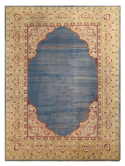 Antique 19th Century Indian Agra Rug in Solid Blue Background This stunning antique Agra carpet beautifully illustrates the magnificent splendor of mid - 19th Century Indian design and craftsmanship. The unusually bold open center field in various... - Keivan Woven ArtsE - 1009 - 677Rug