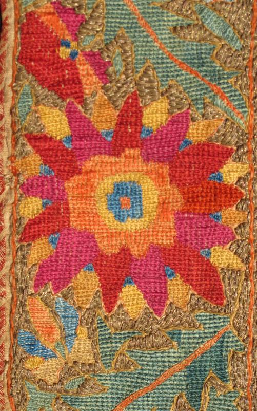 Antique Suzani with Metal Work "Suzani" means needlework and these embroideries are some of the most characteristic forms of textile art from Central Asia. The mastery of color and the dynamic sense of movement they convey continue to add depth... - Keivan Woven ArtsE - 1204 - 295