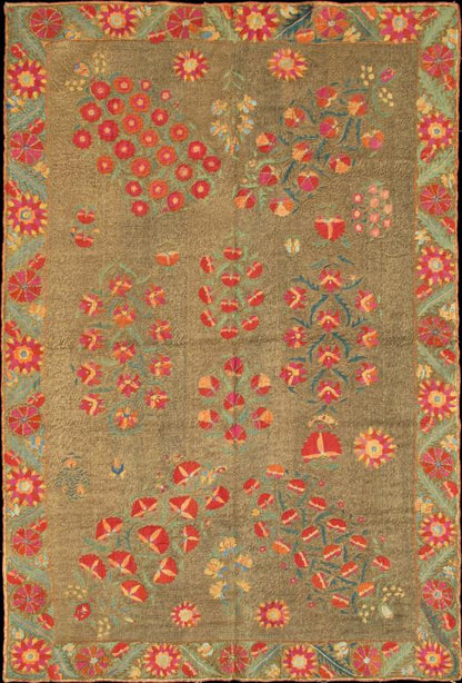 Antique Suzani with Metal Work "Suzani" means needlework and these embroideries are some of the most characteristic forms of textile art from Central Asia. The mastery of color and the dynamic sense of movement they convey continue to add depth... - Keivan Woven ArtsE - 1204 - 295