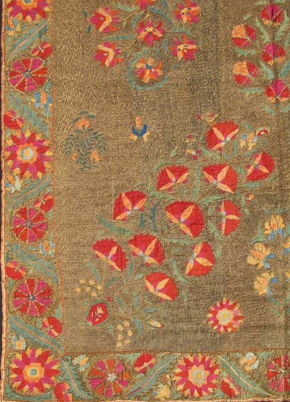 Antique Suzani with Metal Work "Suzani" means needlework and these embroideries are some of the most characteristic forms of textile art from Central Asia. The mastery of color and the dynamic sense of movement they convey continue to add depth... - Keivan Woven ArtsE - 1204 - 295
