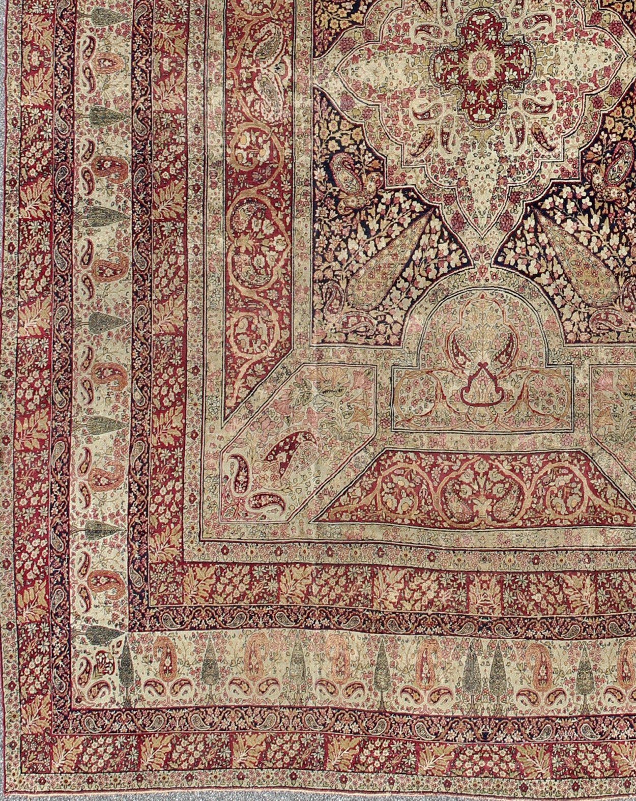 Large Antique Persian Lavar Kerman Large Rug with Incredible Details. Rug / E - 1210. Antique large Persian rug Antique Persian Lavar Kerman Large Rug with Intricate Details. This magnificent antique Lavar Kerman carpet is a stunning achievement... - Keivan Woven ArtsE - 1210 - 8645Rug