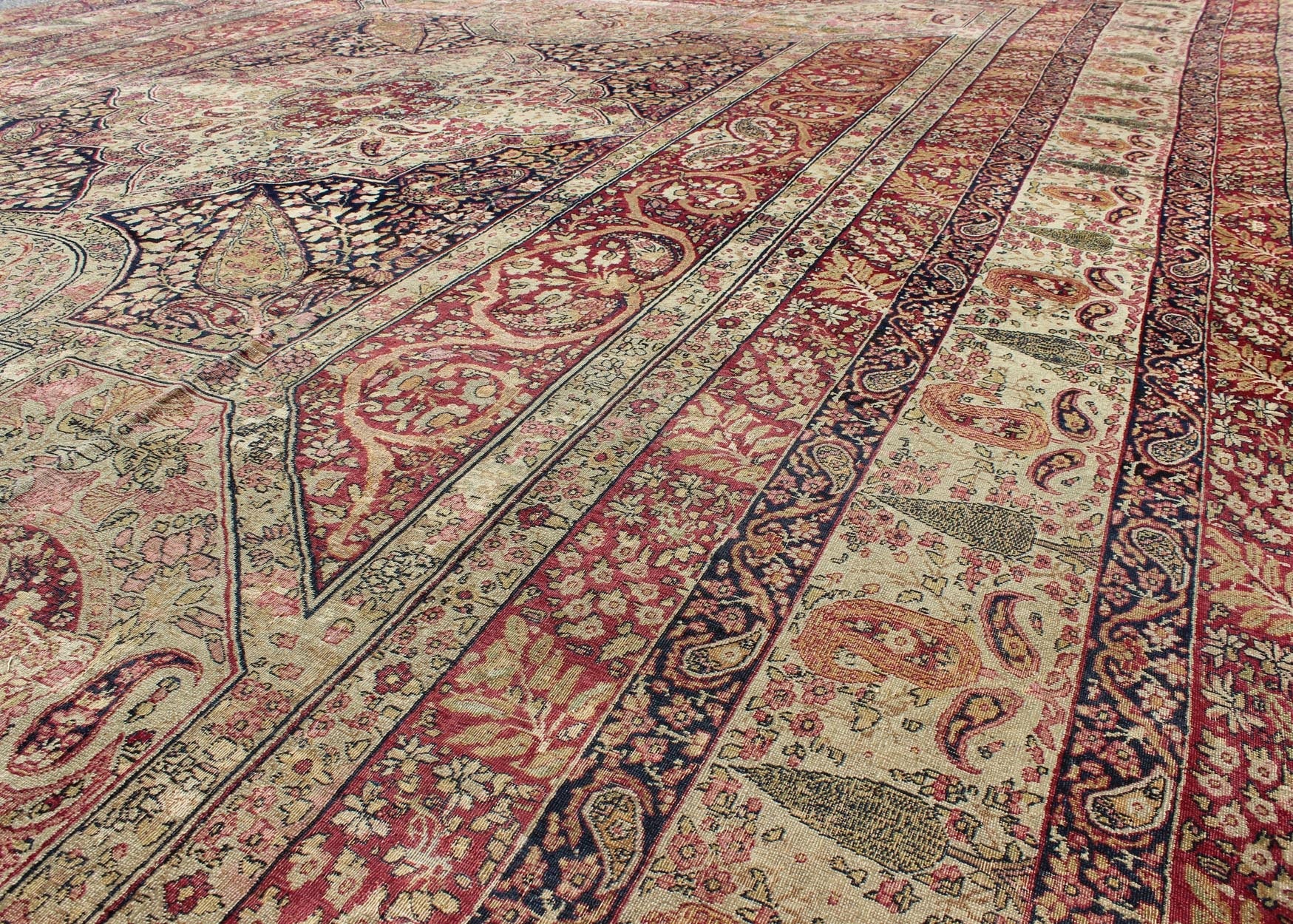 Large Antique Persian Lavar Kerman Large Rug with Incredible Details. Rug / E - 1210. Antique large Persian rug Antique Persian Lavar Kerman Large Rug with Intricate Details. This magnificent antique Lavar Kerman carpet is a stunning achievement... - Keivan Woven ArtsE - 1210 - 8645Rug