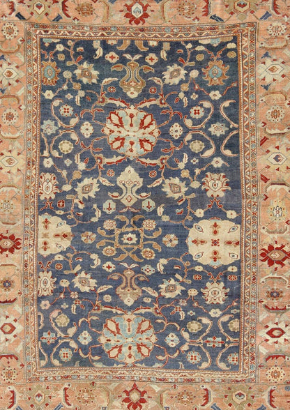 Antique Sultanabad Ziegler Persian Rug with Purple Blue Background & Soft Coral Border. Antique Sultanabad Ziegler Persian Rug. Keivan Woven Arts / rug /E - 1211, country of origin / type: Iran / Sultanabad Ziegler , circa 1880. Measures: 8... - Keivan Woven ArtsE - 1211 - 687Rug