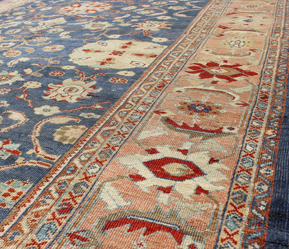 Antique Sultanabad Ziegler Persian Rug with Purple Blue Background & Soft Coral Border. Antique Sultanabad Ziegler Persian Rug. Keivan Woven Arts / rug /E - 1211, country of origin / type: Iran / Sultanabad Ziegler , circa 1880. Measures: 8... - Keivan Woven ArtsE - 1211 - 687Rug