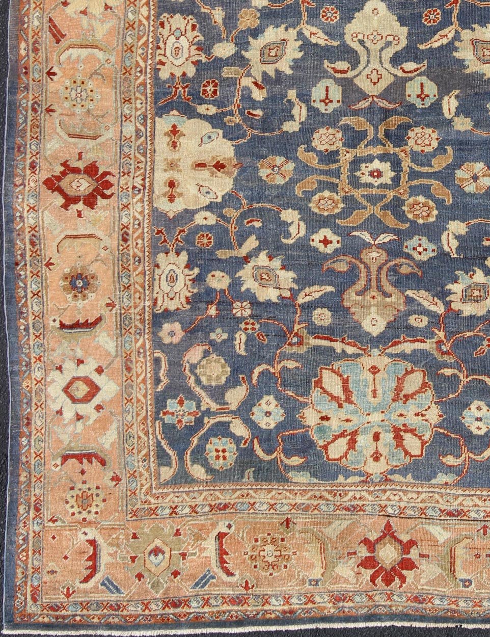 Antique Sultanabad Ziegler Persian Rug with Purple Blue Background & Soft Coral Border. Antique Sultanabad Ziegler Persian Rug. Keivan Woven Arts / rug /E - 1211, country of origin / type: Iran / Sultanabad Ziegler , circa 1880. Measures: 8... - Keivan Woven ArtsE - 1211 - 687Rug