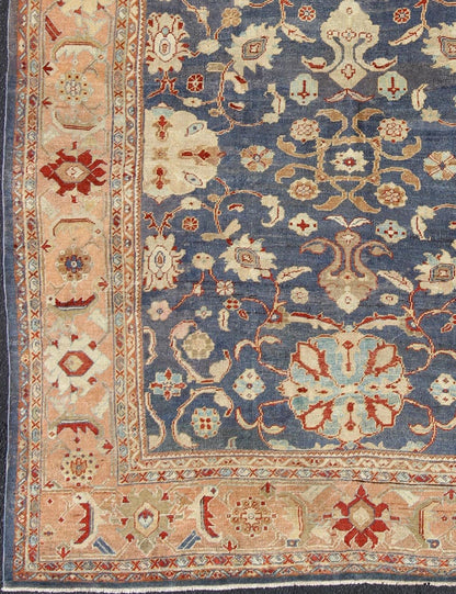 Antique Sultanabad Ziegler Persian Rug with Purple Blue Background & Soft Coral Border. Antique Sultanabad Ziegler Persian Rug. Keivan Woven Arts / rug /E - 1211, country of origin / type: Iran / Sultanabad Ziegler , circa 1880. Measures: 8... - Keivan Woven ArtsE - 1211 - 687Rug