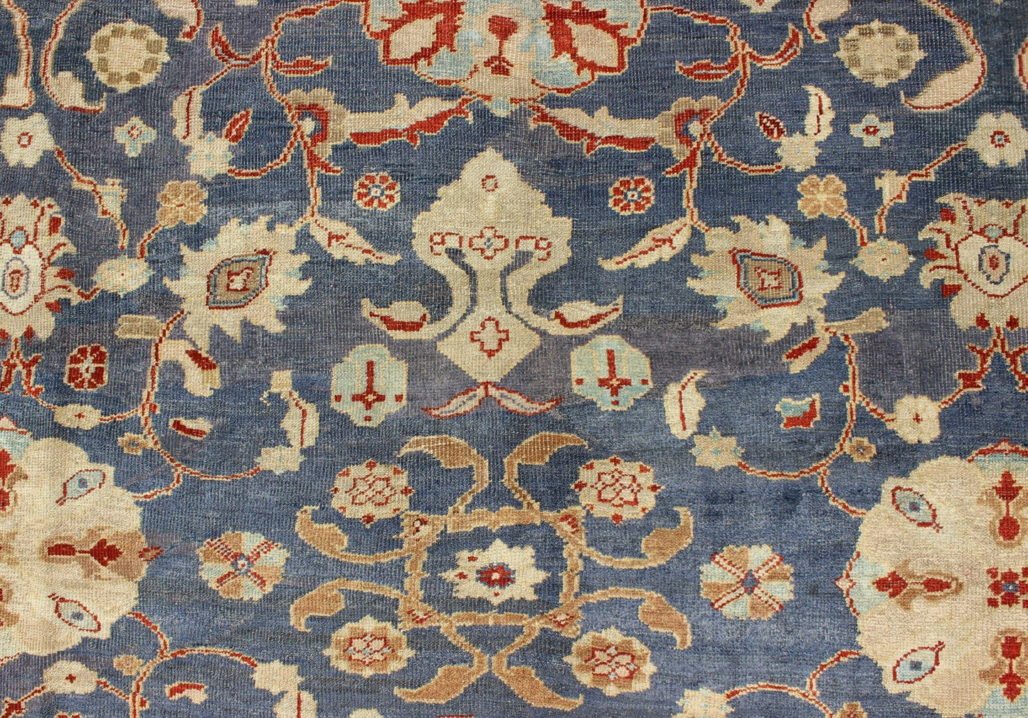 Antique Sultanabad Ziegler Persian Rug with Purple Blue Background & Soft Coral Border. Antique Sultanabad Ziegler Persian Rug. Keivan Woven Arts / rug /E - 1211, country of origin / type: Iran / Sultanabad Ziegler , circa 1880. Measures: 8... - Keivan Woven ArtsE - 1211 - 687Rug
