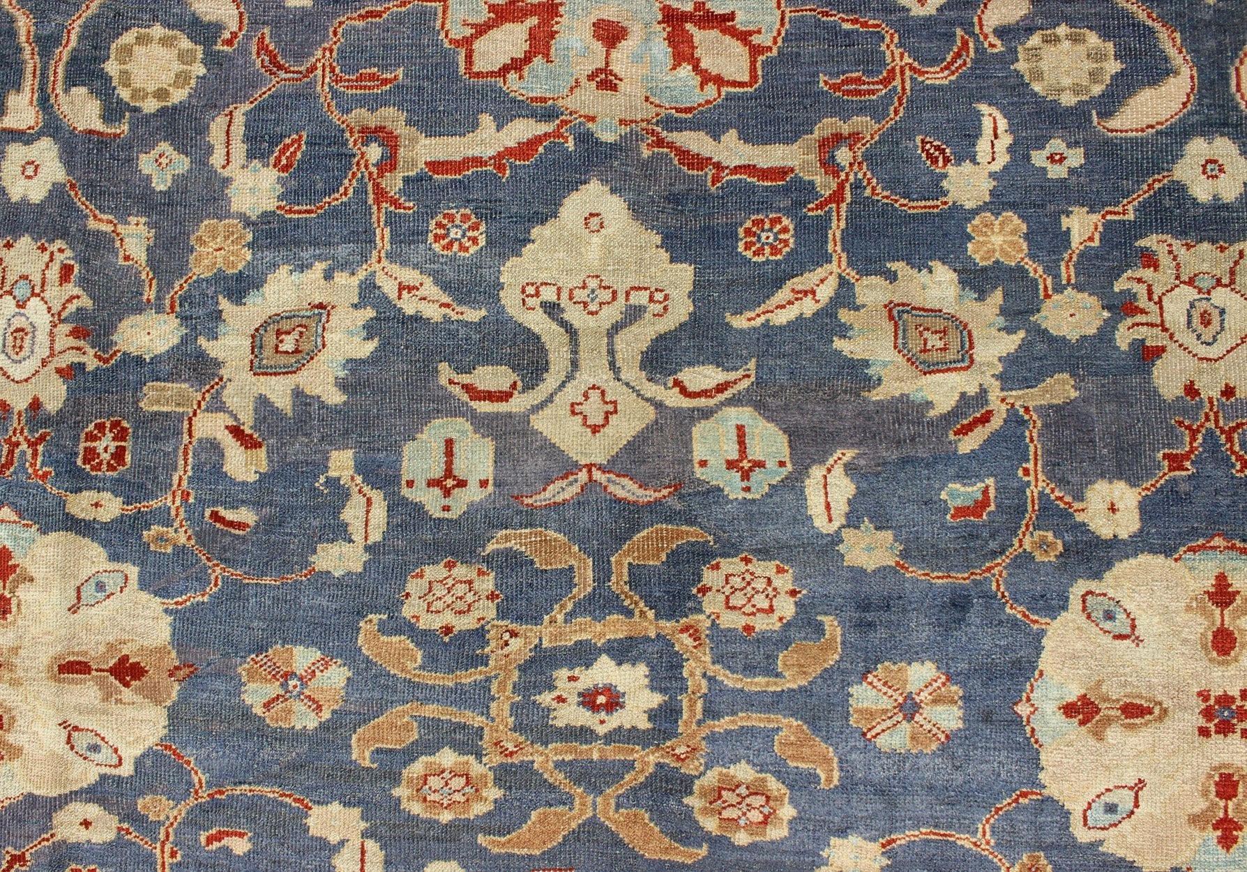 Antique Sultanabad Ziegler Persian Rug with Purple Blue Background & Soft Coral Border. Antique Sultanabad Ziegler Persian Rug. Keivan Woven Arts / rug /E - 1211, country of origin / type: Iran / Sultanabad Ziegler , circa 1880. Measures: 8... - Keivan Woven ArtsE - 1211 - 687Rug