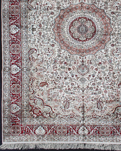 Silk Vintage Isfahan Design Medallion Carpet with Intricate Floral Elements Persian design vintage Isfahan very fine hand knotted carpet with intricate and detailed floral elements, rug EB - 200599 - 45, country of origin / type/ Isfahan, circa 1960 ... - Keivan Woven ArtsEB - 200599 - 45 - 12853Rug