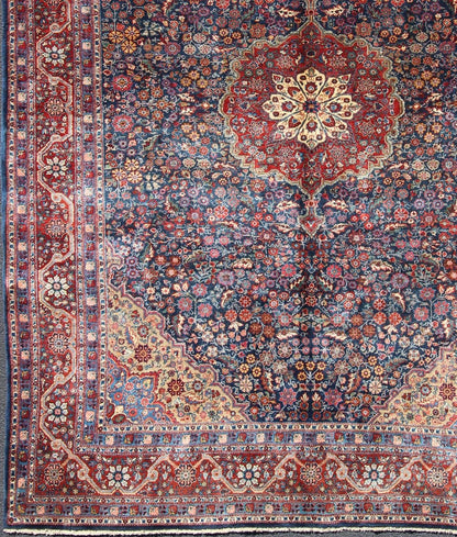 Antique Tribal Medallion Josan Rug with Jewel Tones with Center Medallion Blossoming antique Persian Josan rug with all - over Arabesque design in blue, rug EB - CON - 10001, country of origin / type: Iran / Josan, circa. 1900 Distinct colors ... - Keivan Woven ArtsEB - CON - 10001 - 12601Rug