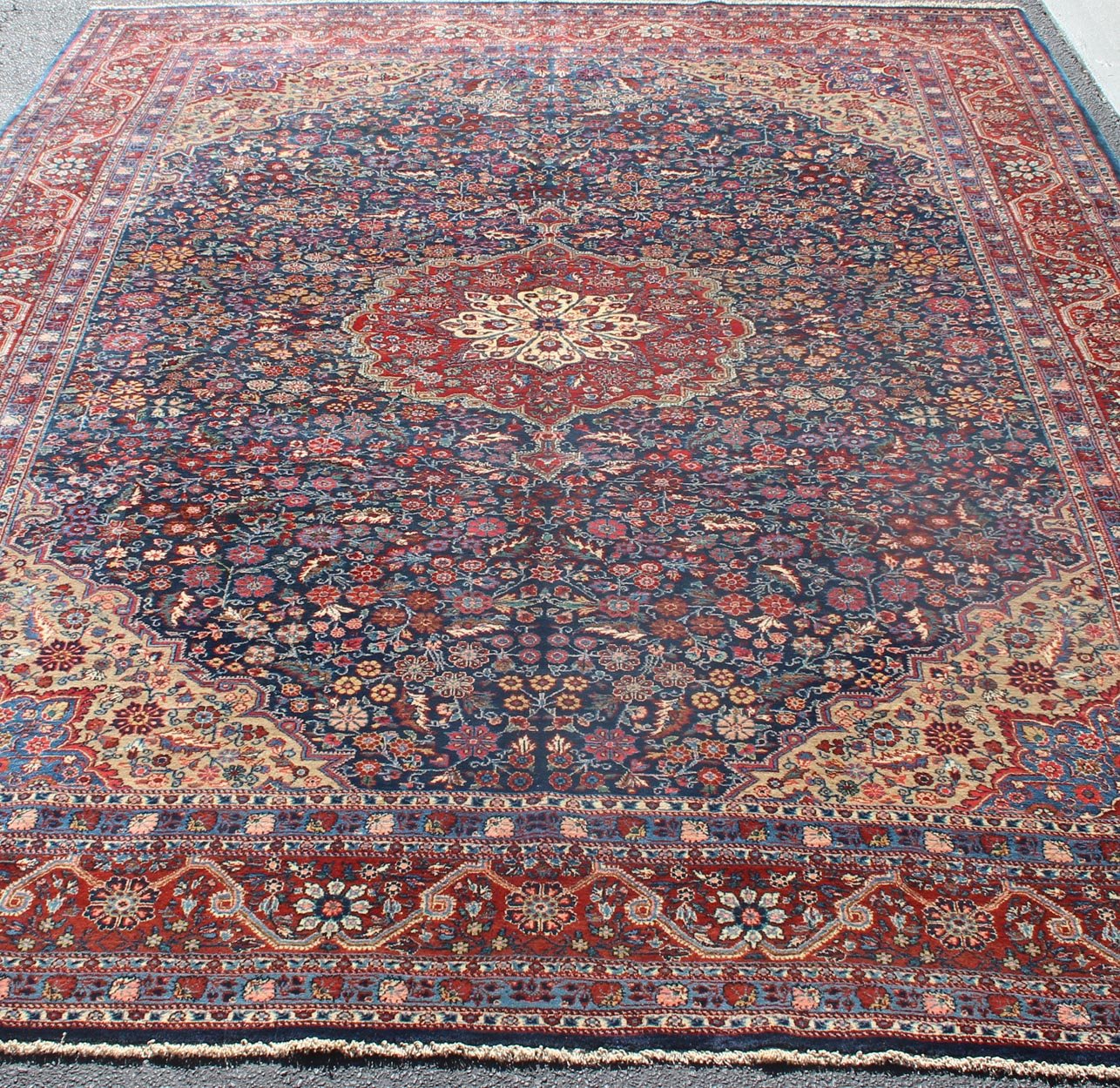 Antique Tribal Medallion Josan Rug with Jewel Tones with Center Medallion Blossoming antique Persian Josan rug with all - over Arabesque design in blue, rug EB - CON - 10001, country of origin / type: Iran / Josan, circa. 1900 Distinct colors ... - Keivan Woven ArtsEB - CON - 10001 - 12601Rug