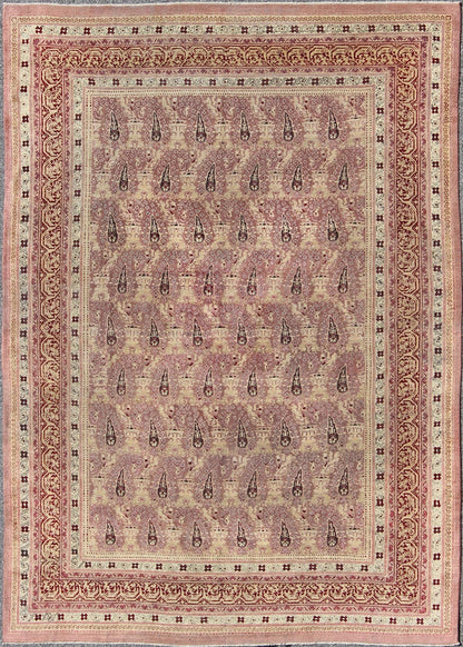 Antique Indian Amritsar rug with all - over Paisley pattern in ivory, pink, Lavender, purple, Cream, light yellow & red. Antique Indian Amritsar rug, Keivan Woven Arts/ rug/ EBD - 1001, country of origin / type: India / Amritsar, circa 1890 Measures... - Keivan Woven ArtsEBD - 1001 - 8761Rug