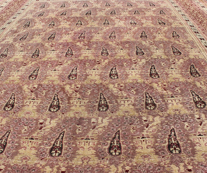 Antique Indian Amritsar rug with all - over Paisley pattern in ivory, pink, Lavender, purple, Cream, light yellow & red. Antique Indian Amritsar rug, Keivan Woven Arts/ rug/ EBD - 1001, country of origin / type: India / Amritsar, circa 1890 Measures... - Keivan Woven ArtsEBD - 1001 - 8761Rug