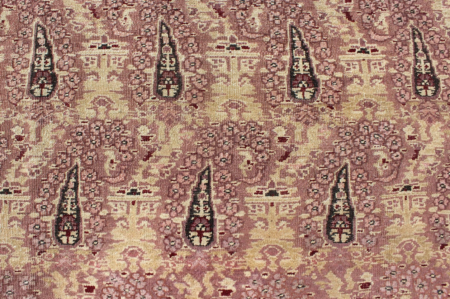 Antique Indian Amritsar rug with all - over Paisley pattern in ivory, pink, Lavender, purple, Cream, light yellow & red. Antique Indian Amritsar rug, Keivan Woven Arts/ rug/ EBD - 1001, country of origin / type: India / Amritsar, circa 1890 Measures... - Keivan Woven ArtsEBD - 1001 - 8761Rug