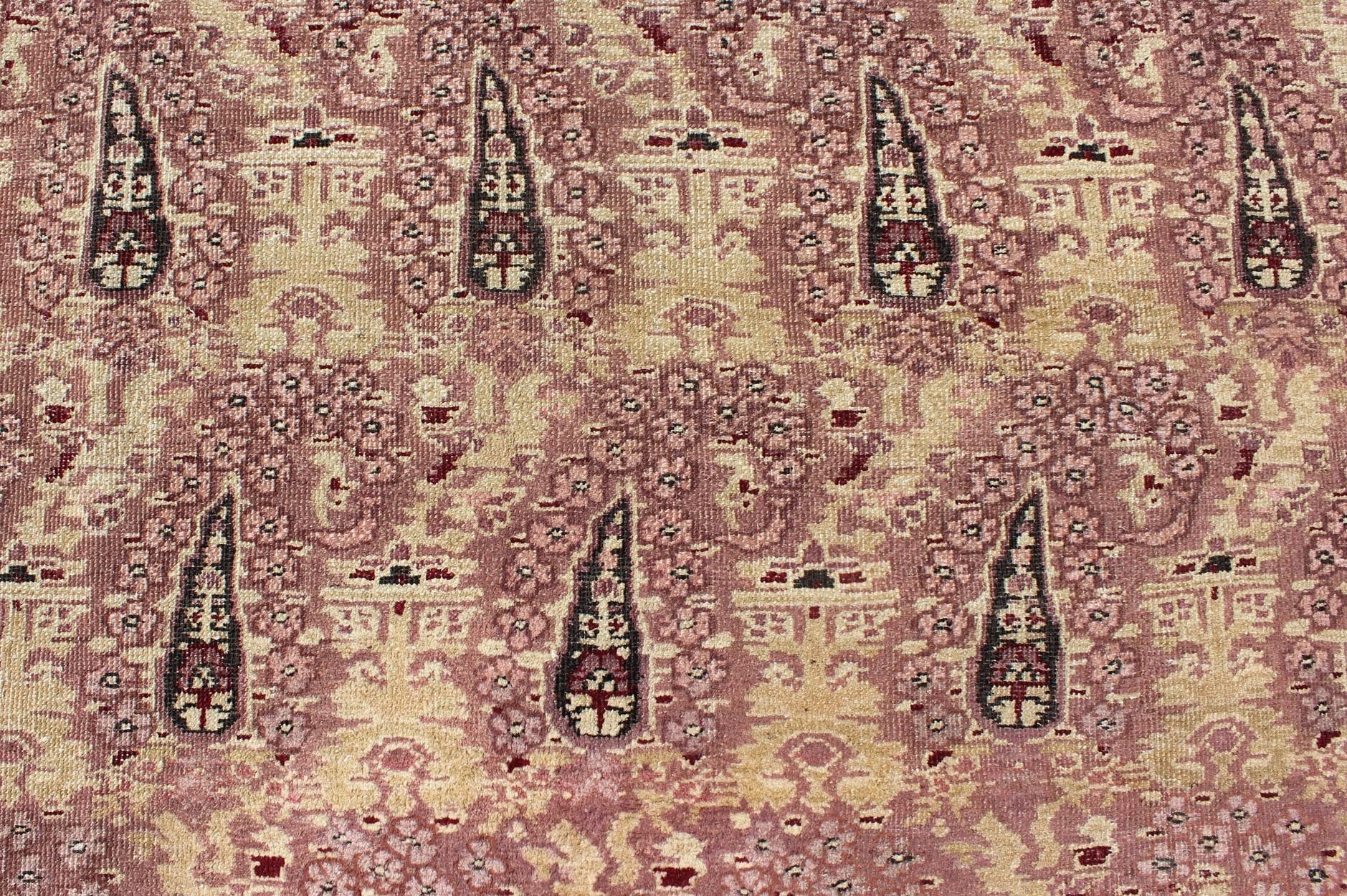 Antique Indian Amritsar rug with all - over Paisley pattern in ivory, pink, Lavender, purple, Cream, light yellow & red. Antique Indian Amritsar rug, Keivan Woven Arts/ rug/ EBD - 1001, country of origin / type: India / Amritsar, circa 1890 Measures... - Keivan Woven ArtsEBD - 1001 - 8761Rug