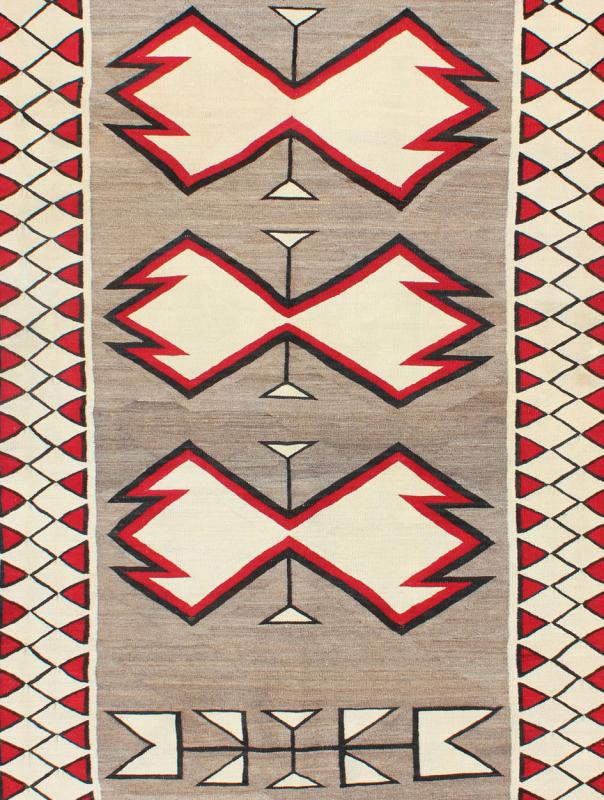 Antique Ganado Navajo Rug With Geometric Design in Red, Black, Ivory and Gray This beautiful antique Navajo textile is from the Ganado region and features a carded gray field with aniline - dyed red and black diamond crosses. The unique border of ... - Keivan Woven ArtsEBD - 1002 - 6544Rug