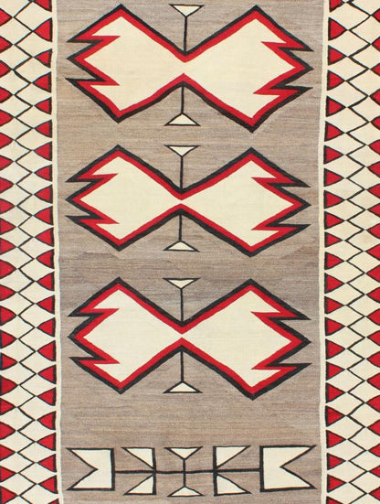 Antique Ganado Navajo Rug With Geometric Design in Red, Black, Ivory and Gray This beautiful antique Navajo textile is from the Ganado region and features a carded gray field with aniline - dyed red and black diamond crosses. The unique border of ... - Keivan Woven ArtsEBD - 1002 - 6544Rug