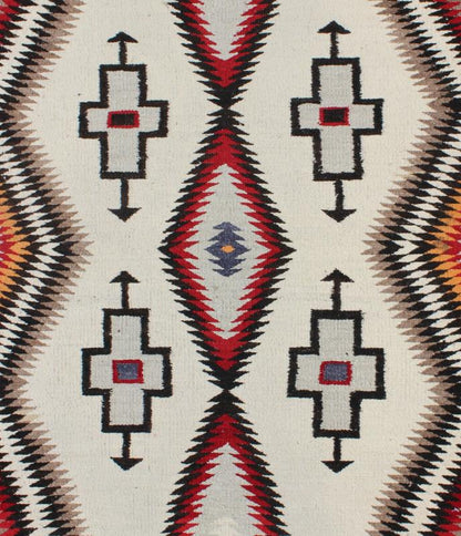 Antique Navajo Rug in Gray, Ivory, Black, Orange, and Red This Southwestern Navajo rug features designs and coloring most consistent with textiles that originated at the Ganado Trading Post. It's woven of native, hand - spun wool in natural color... - Keivan Woven ArtsEBD - 1007 - 6470Rug