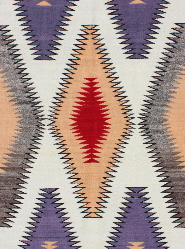 Vintage Navajo Rug in Purple, Gray, Ivory, Black, Peach, Lavender, and Red. Native American Navajo rug with geometric design in red, peach, grey, lavender, white and black, rug EBD - 1010, country of origin / type: America / Navajo, circa 1940. ... - Keivan Woven ArtsEBD - 1010 - 6474Rug