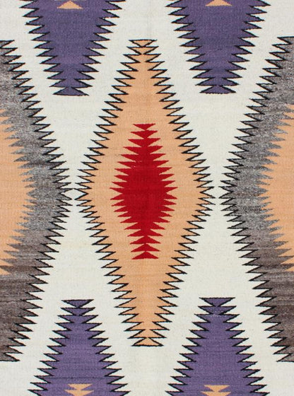 Vintage Navajo Rug in Purple, Gray, Ivory, Black, Peach, Lavender, and Red. Native American Navajo rug with geometric design in red, peach, grey, lavender, white and black, rug EBD - 1010, country of origin / type: America / Navajo, circa 1940. ... - Keivan Woven ArtsEBD - 1010 - 6474Rug