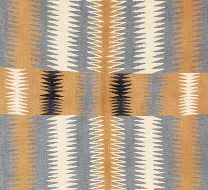 Tribal Small Navajo Kilim with Gold, Gray, Ivory, and Black 1940s American Navajo Kilim with geometric design in ivory, marigold, black and grey kilim EBD - 1011, country of origin / type: America / Navajo, circa 1940. This intriguing antiq... - Keivan Woven ArtsEBD - 1011 - 6478Rug