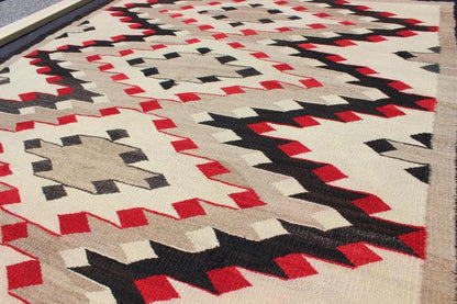 Vintage Navajo Rug with All Over Geometric in Gray, Red, Black and Cream This intriguing vintage Navajo rug was woven in the United States during the first half of the 20th century. The exciting and unique composition boasts a captivating geomet... - Keivan Woven ArtsEBD - 1022 - 6560Rug
