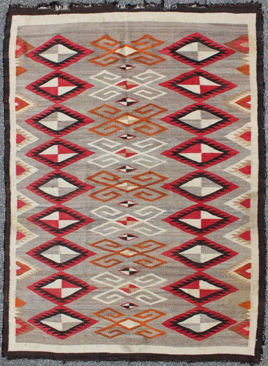 Antique Navajo Rug with Semi - Symmetrical All - Over Diamond Design Antique Navajo Rug with Semi - Symmetrical All - Over Diamond Design, rug EBD - 1023, country of origin / type: America / Navajo, circa early - 20th Century. This intriguing antiqu... - Keivan Woven ArtsEBD - 1023 - 6548Rug