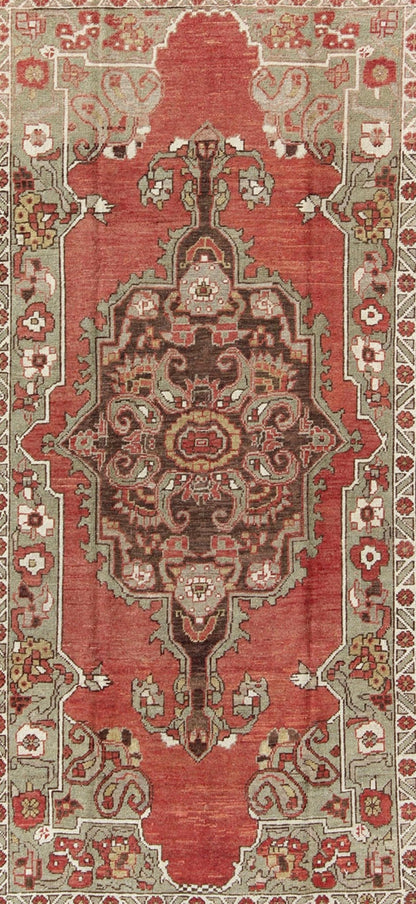 Antique Turkish Oushak Carpet with Medallion in Soft Red, Green and Brown. Antique Turkish Oushak Carpet with Medallion in Soft Red, Green and Brown. Rug/EL - 12265. Antique Oushak, Antique Turkish Rug This lovely antique Turkish Oushak rug displa... - Keivan Woven ArtsEL - 12265 - 968Rug