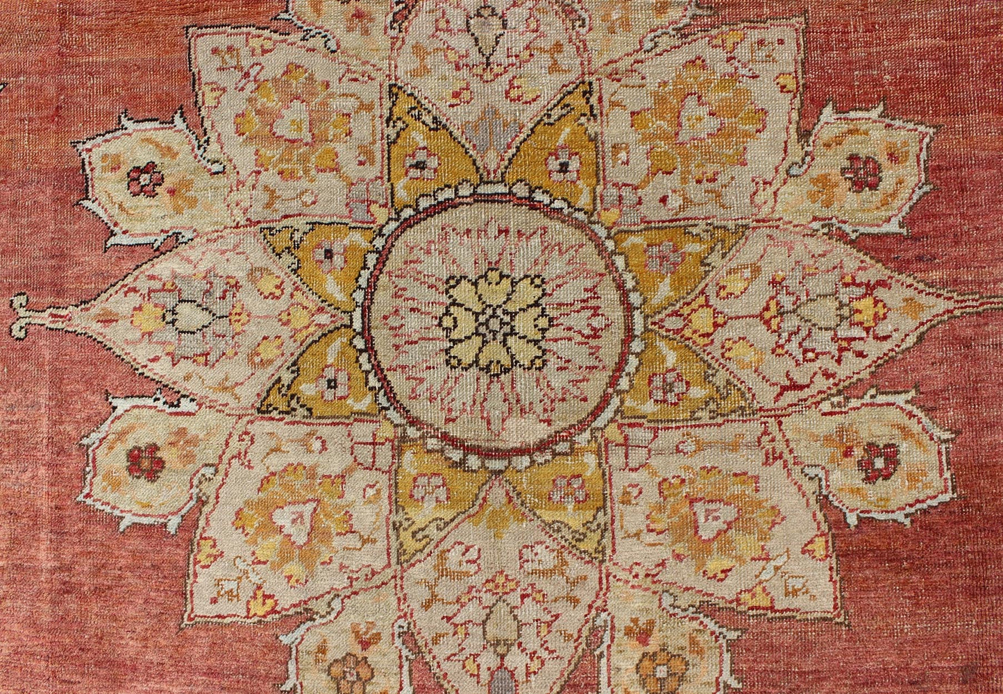 Antique Medallion Oushak Rug in Rose, Pale Green, Light Blue, Gold and Brown Antique Medallion Oushak Rug, Keivan Woven Arts/ rug /EL - 13072, country of origin / type: Turkey / Oushak, circa Early - 20th Century. Measures: 7'9'' x 11'8'' ... - Keivan Woven ArtsEL - 13072 - 693Rug