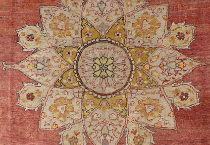 Antique Medallion Oushak Rug in Rose, Pale Green, Light Blue, Gold and Brown Antique Medallion Oushak Rug, Keivan Woven Arts/ rug /EL - 13072, country of origin / type: Turkey / Oushak, circa Early - 20th Century. Measures: 7'9'' x 11'8'' ... - Keivan Woven ArtsEL - 13072 - 693Rug