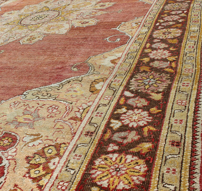 Antique Medallion Oushak Rug in Rose, Pale Green, Light Blue, Gold and Brown Antique Medallion Oushak Rug, Keivan Woven Arts/ rug /EL - 13072, country of origin / type: Turkey / Oushak, circa Early - 20th Century. Measures: 7'9'' x 11'8'' ... - Keivan Woven ArtsEL - 13072 - 693Rug