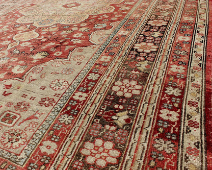 Antique Oushak Rug in Soft Red, Brown and Tan kwarugs Floral Medallion Turkish Oushak antique rug in red, brown and Tan rug el - 14703, country of origin / type: Turkey / Oushak, circa 1920 This stunning antique Turkish Oushak carpet (circa... - Keivan Woven ArtsEL - 14703 - 972Rug
