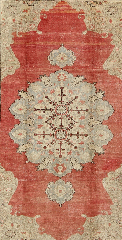 Classic Antique Sivas Rug Turkish in Medallion Design With Coral Red Field & Light Green Sub - Geometric Medallion Turkish Sivas antique rug with faded coral red field, rug el - 15351, country of origin / type: Turkey / Oushak, circa 1920. M... - Keivan Woven ArtsEL - 15351 - 800Rug