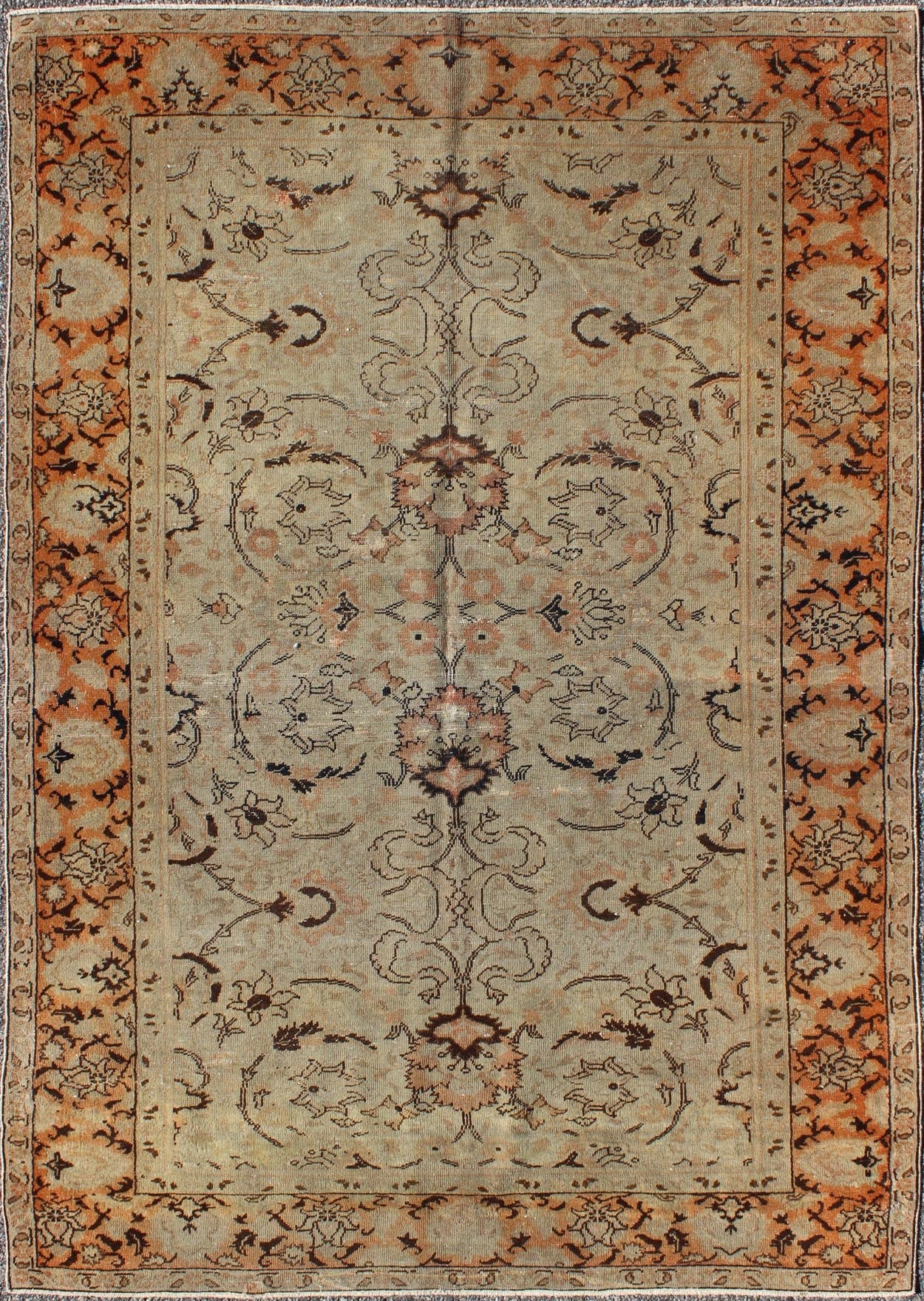 Floral Antique Fine Weave Turkish Sivas Rug With Neutral Color Palette and Pops of Color. Keivan Woven Arts / rug EL - 16369, country of origin / type: Turkey / Sivas, circa 1920 The design of this beautiful antique Oushak rug from early 20th century ... - Keivan Woven ArtsEL - 16369 - 1112Rug