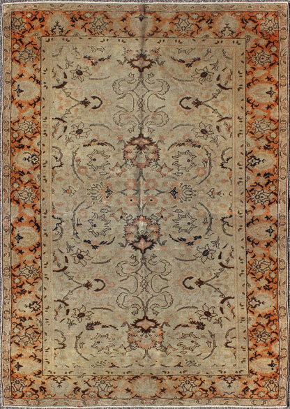 Floral Antique Fine Weave Turkish Sivas Rug With Neutral Color Palette and Pops of Color. Keivan Woven Arts / rug EL - 16369, country of origin / type: Turkey / Sivas, circa 1920 The design of this beautiful antique Oushak rug from early 20th century ... - Keivan Woven ArtsEL - 16369 - 1112Rug