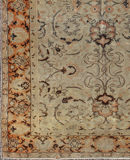 Floral Antique Fine Weave Turkish Sivas Rug With Neutral Color Palette and Pops of Color. Keivan Woven Arts / rug EL - 16369, country of origin / type: Turkey / Sivas, circa 1920 The design of this beautiful antique Oushak rug from early 20th century ... - Keivan Woven ArtsEL - 16369 - 1112Rug