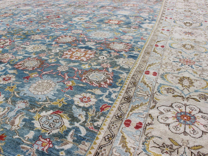 Colorful Large Antique Blue gray Background Persian Malayer Rug with All - Over Floral Pattern. Large antique blue background Persian Malayer rug with all - over floral pattern, kwarugs Keivan Woven Arts / EMA - 7500, country of origin / type: Iran / Ma... - Keivan Woven ArtsEMA - 7500 - 8821Rug