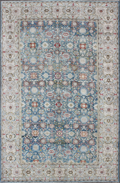 Colorful Large Antique Blue gray Background Persian Malayer Rug with All - Over Floral Pattern. Large antique blue background Persian Malayer rug with all - over floral pattern, kwarugs Keivan Woven Arts / EMA - 7500, country of origin / type: Iran / Ma... - Keivan Woven ArtsEMA - 7500 - 8821Rug