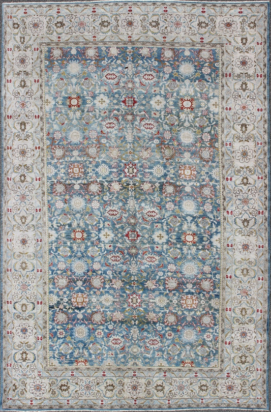 Colorful Large Antique Blue gray Background Persian Malayer Rug with All - Over Floral Pattern. Large antique blue background Persian Malayer rug with all - over floral pattern, kwarugs Keivan Woven Arts / EMA - 7500, country of origin / type: Iran / Ma... - Keivan Woven ArtsEMA - 7500 - 8821