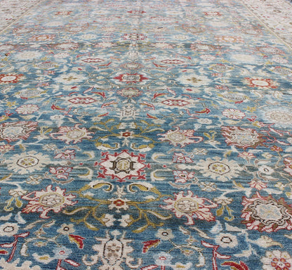 Colorful Large Antique Blue gray Background Persian Malayer Rug with All - Over Floral Pattern. Large antique blue background Persian Malayer rug with all - over floral pattern, kwarugs Keivan Woven Arts / EMA - 7500, country of origin / type: Iran / Ma... - Keivan Woven ArtsEMA - 7500 - 8821Rug